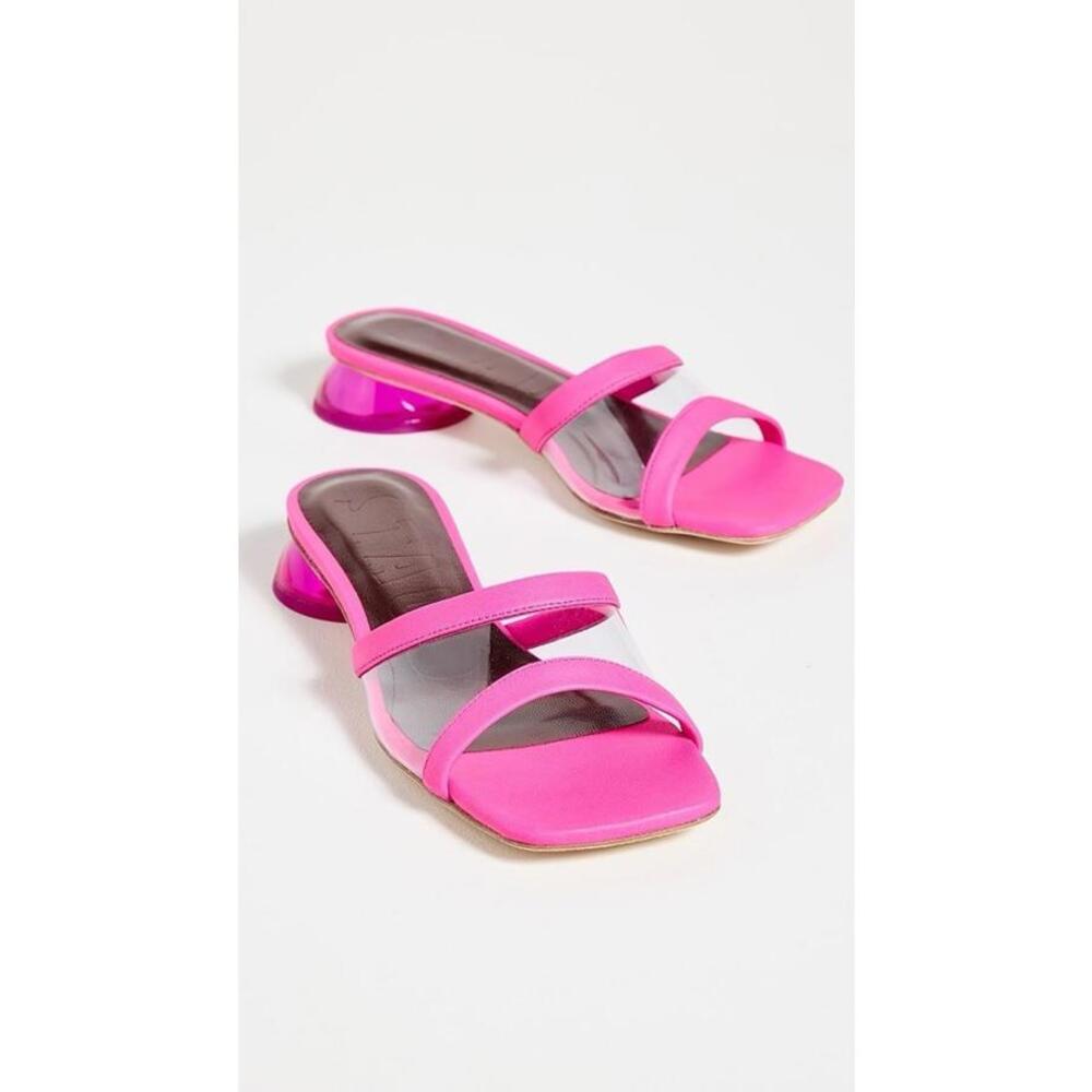 Staud Simone Clear Mules Pink Leather Slip On Sandals Size 36 US 6 Contemporary